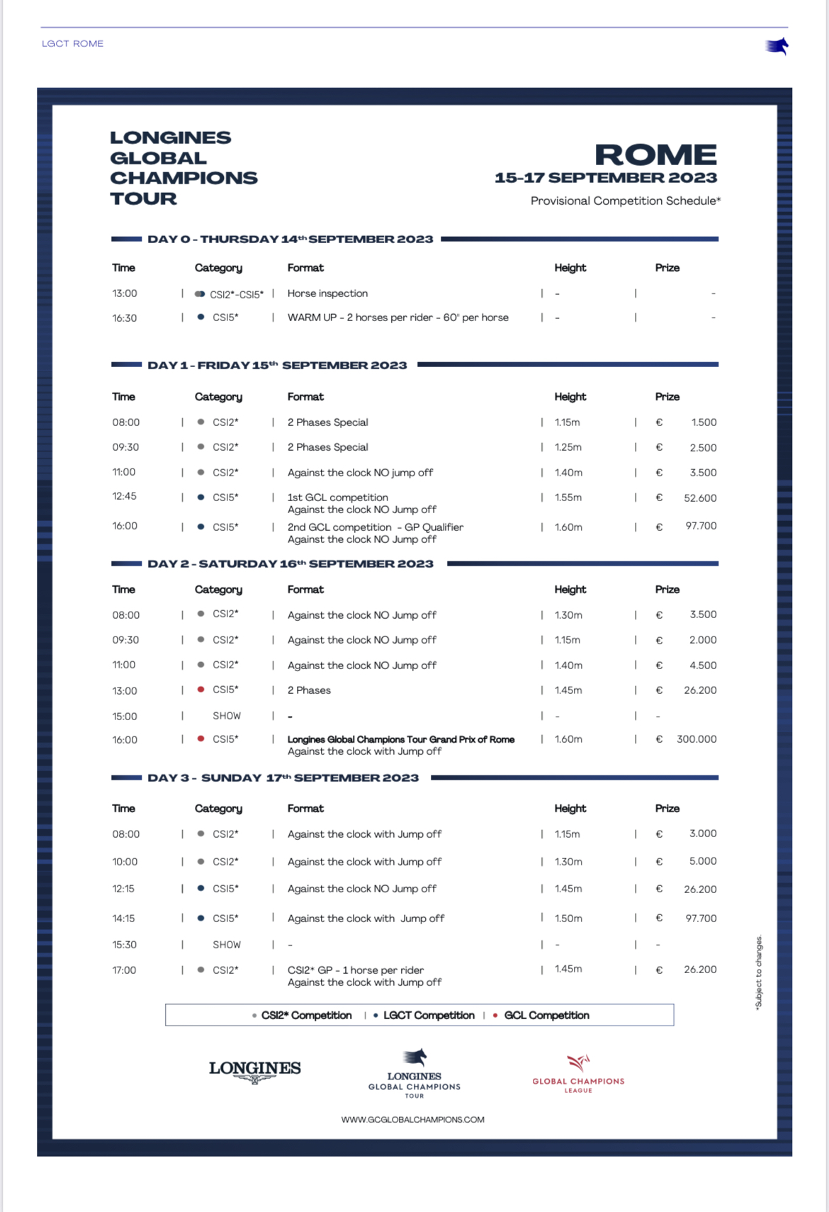 programma completo longines global roma